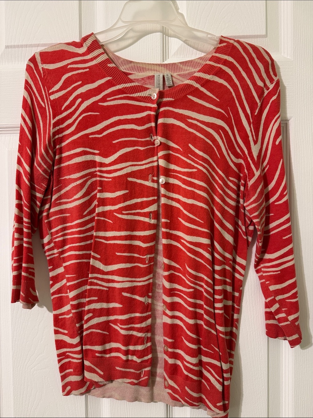 Madison Red and Cream Zebra-Print Cardigan Sweater